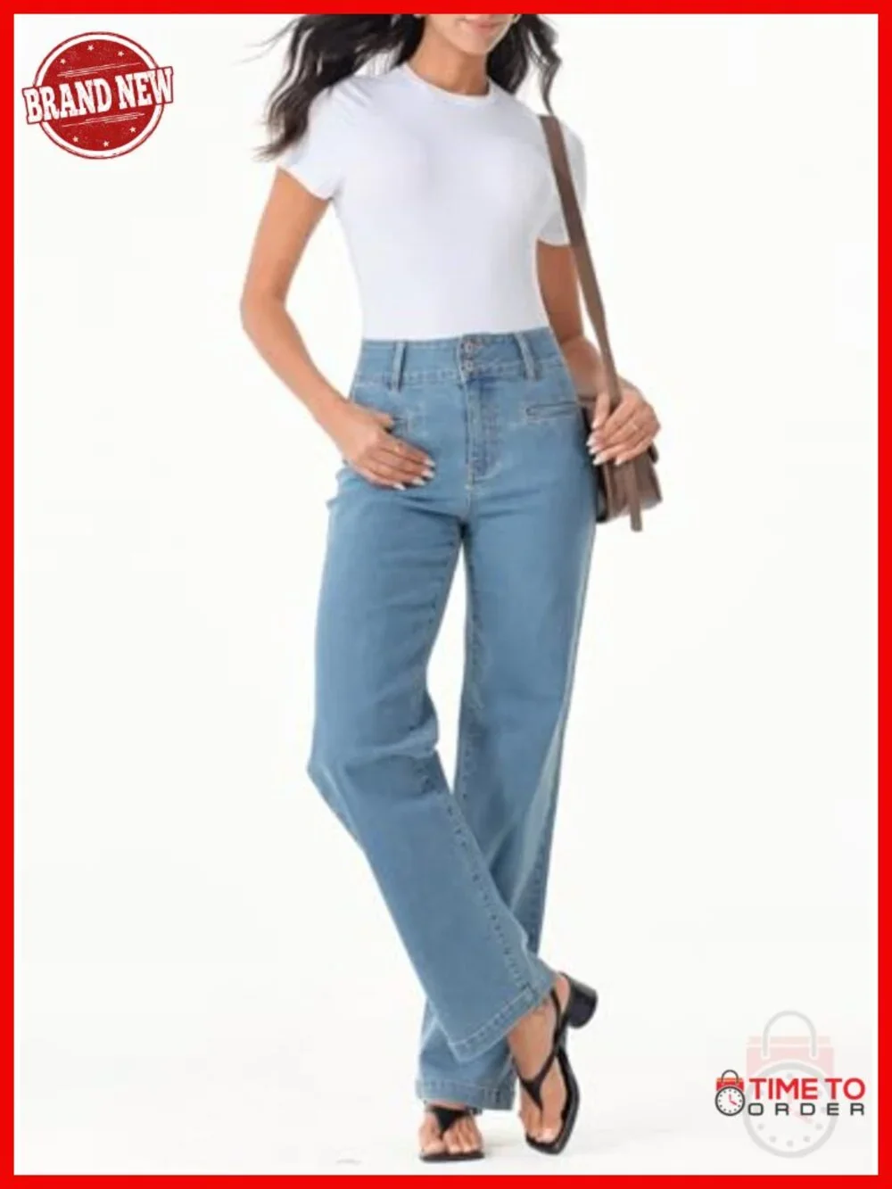 High Waisted Straight Leg Stretchy Jeans Trendy Wide Leg Denim Pants